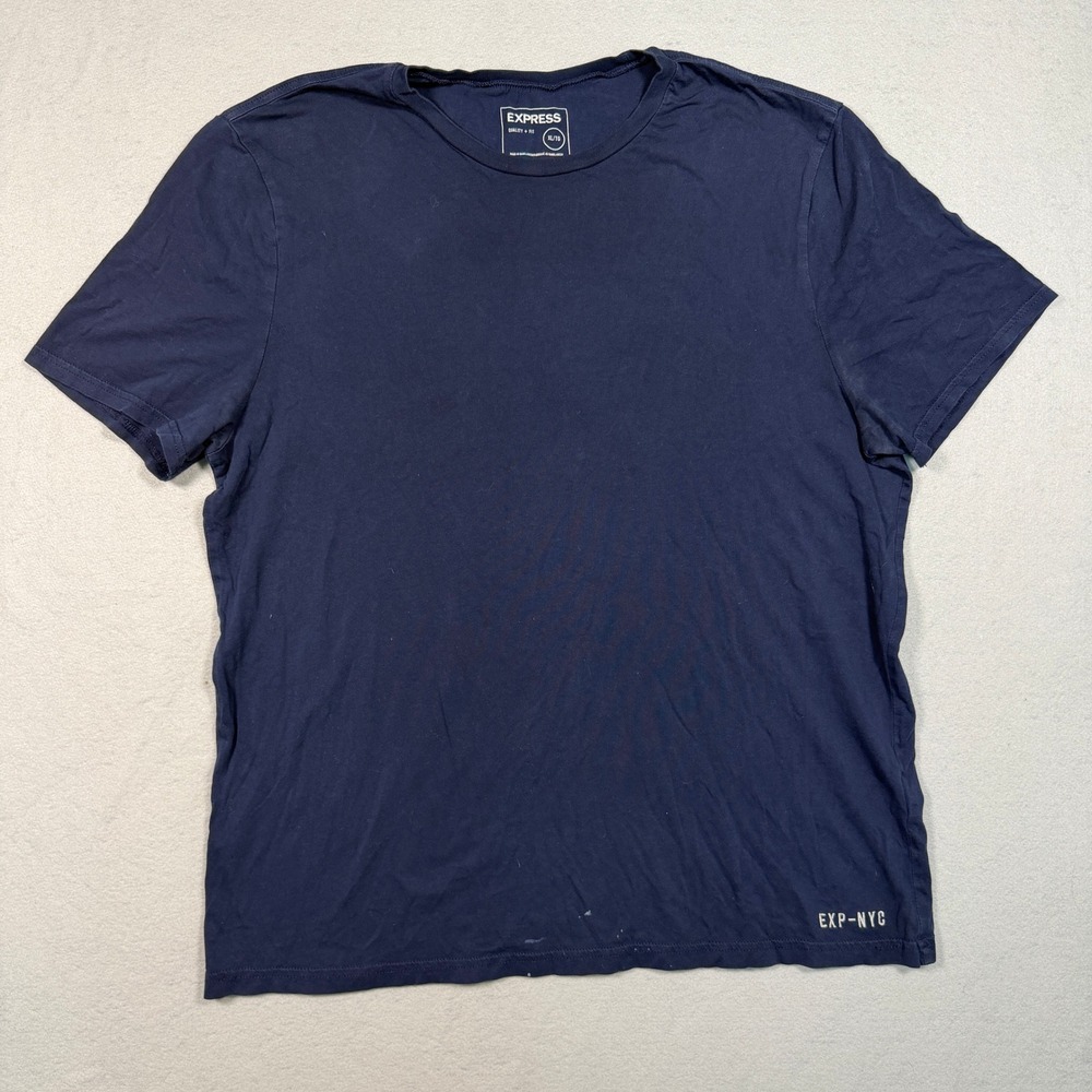 Express Mens XL Navy Blue EXP-NYC Embroidered Hem Casual Short Sleeve T-Shirt